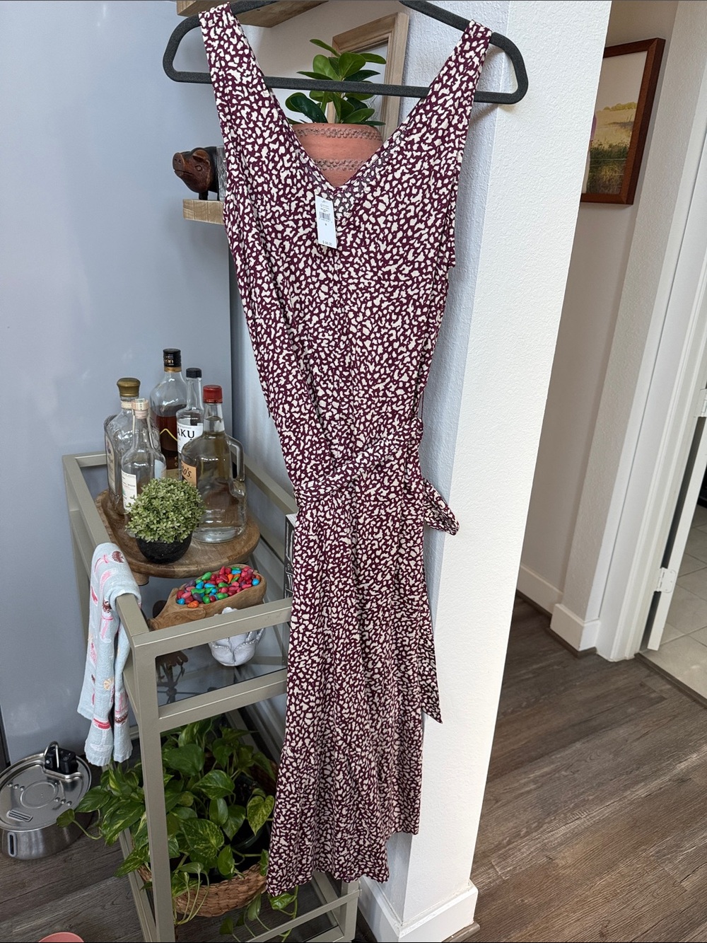GAP Sleeveless Burgundy & White Printed Midi Wrap Dress